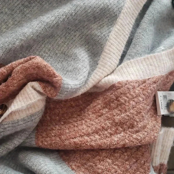 New Boho Knit Women XL Fringe Soft Stretch Colorblock Cardigan Sweater - Picture 8 of 8